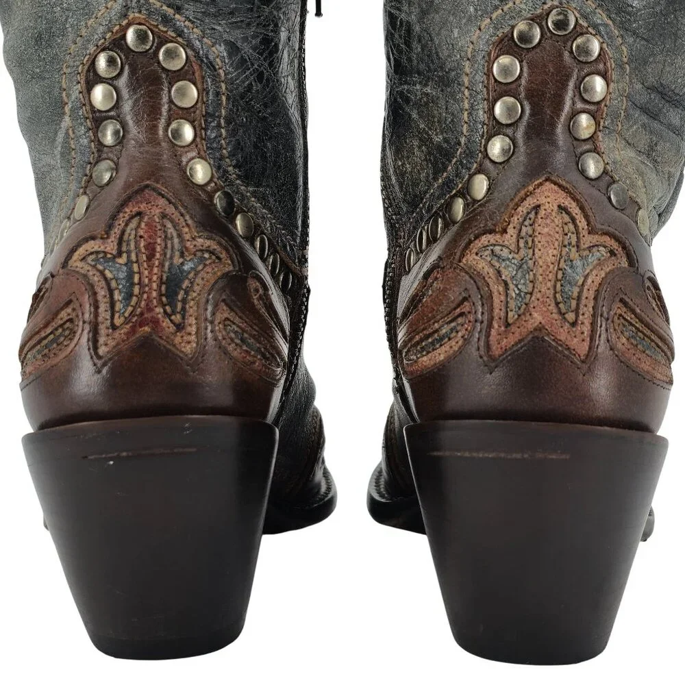 Corral Cowgirl Women's 6M Tall Brown Gray Studded Leather Cowboy Western Boots - Picture 7 of 14
